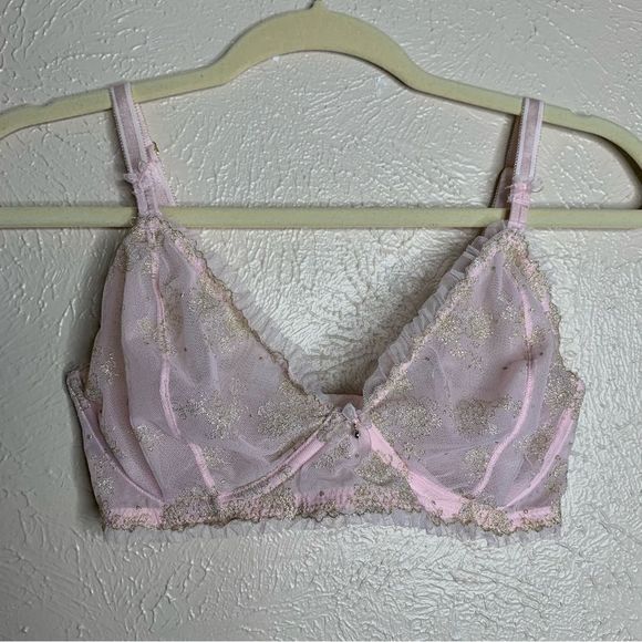 Victoria's Secret Other - Victorias secret dream angels unlined sheer mesh plunge bra pink bow gold floral